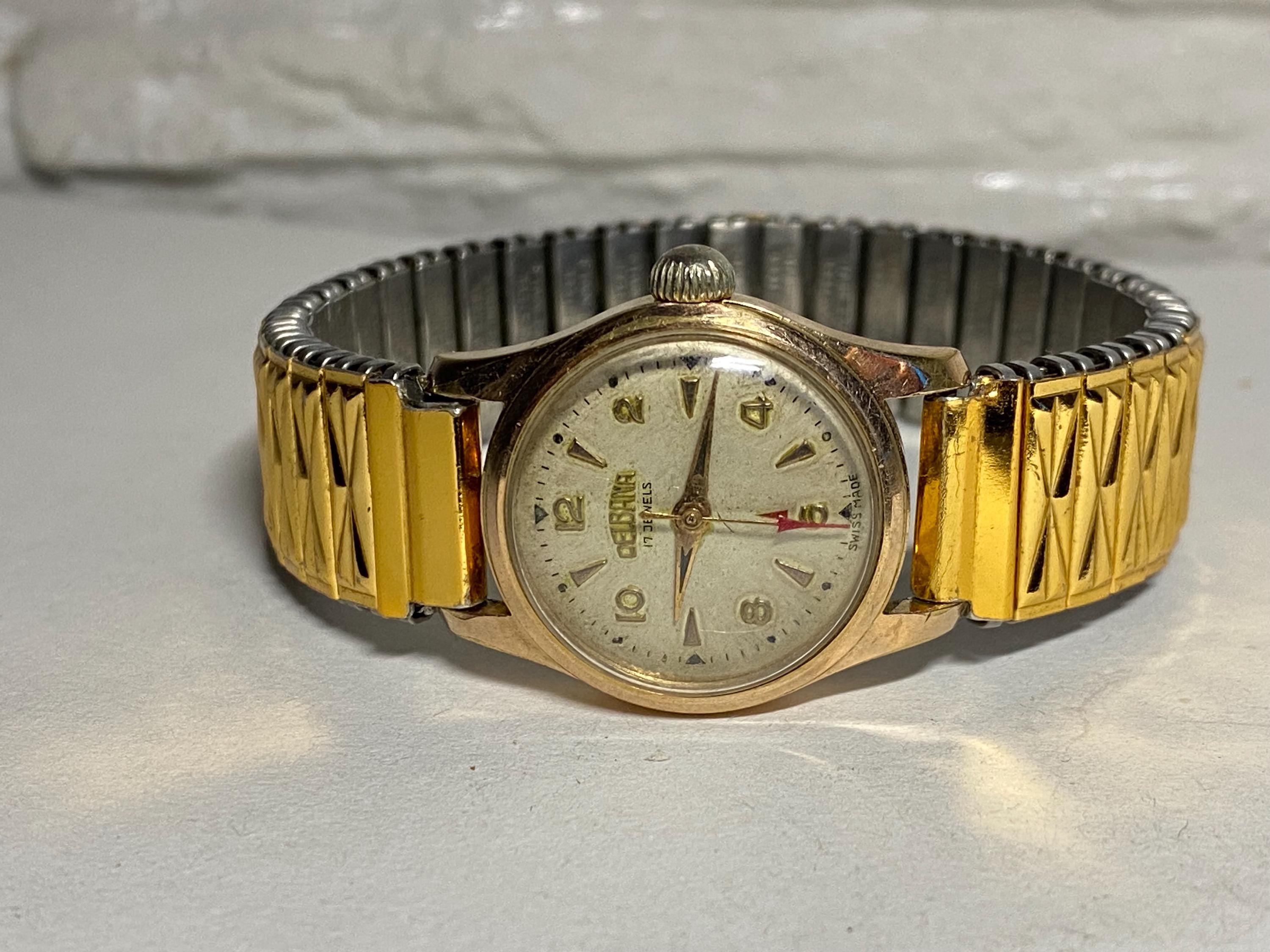 Swiss DELBANA Ladies Wrist Watch Gold Plated 17 J. Gold 20 Mikron