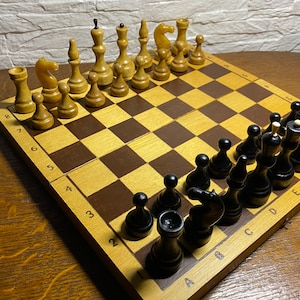 Chess USSR,Soviet chess, wooden chess, chess set, chess game, outdoor game, vintage chess, gift, USSR, wooden, chessboard in painting #CH8