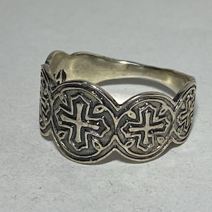 Anillo de plata de ley 925 con inscripción rusa "Oración Señor Madre de Dios, Salva y Protege".