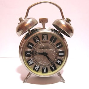 Vintage Rare 1970s Soviet Clock "Raketa" Mechanical Mini Compact Alarm Clock, Home Mantel Nightstand Desk Design Decor, Made in USSR Russia