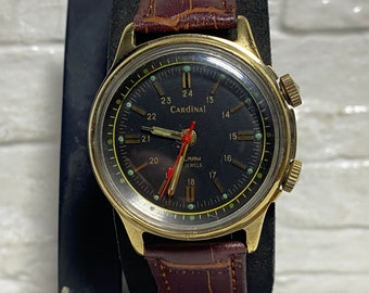 Poljot Cardinal alarm Vintage Lovely USSR soviet mechanical Openwork Watch  poljot