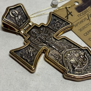 Nieuw! Dubbelzijdig mooi christelijk zilveren kruis Gemaakt in Rusland Christelijk-orthodox kruisbeeld Russisch kruis 925 sterling zilver