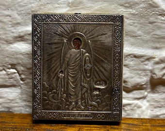 Russian Small Silver Icon, Silver 84 Orthodox Icon Saint Michael Reproduction