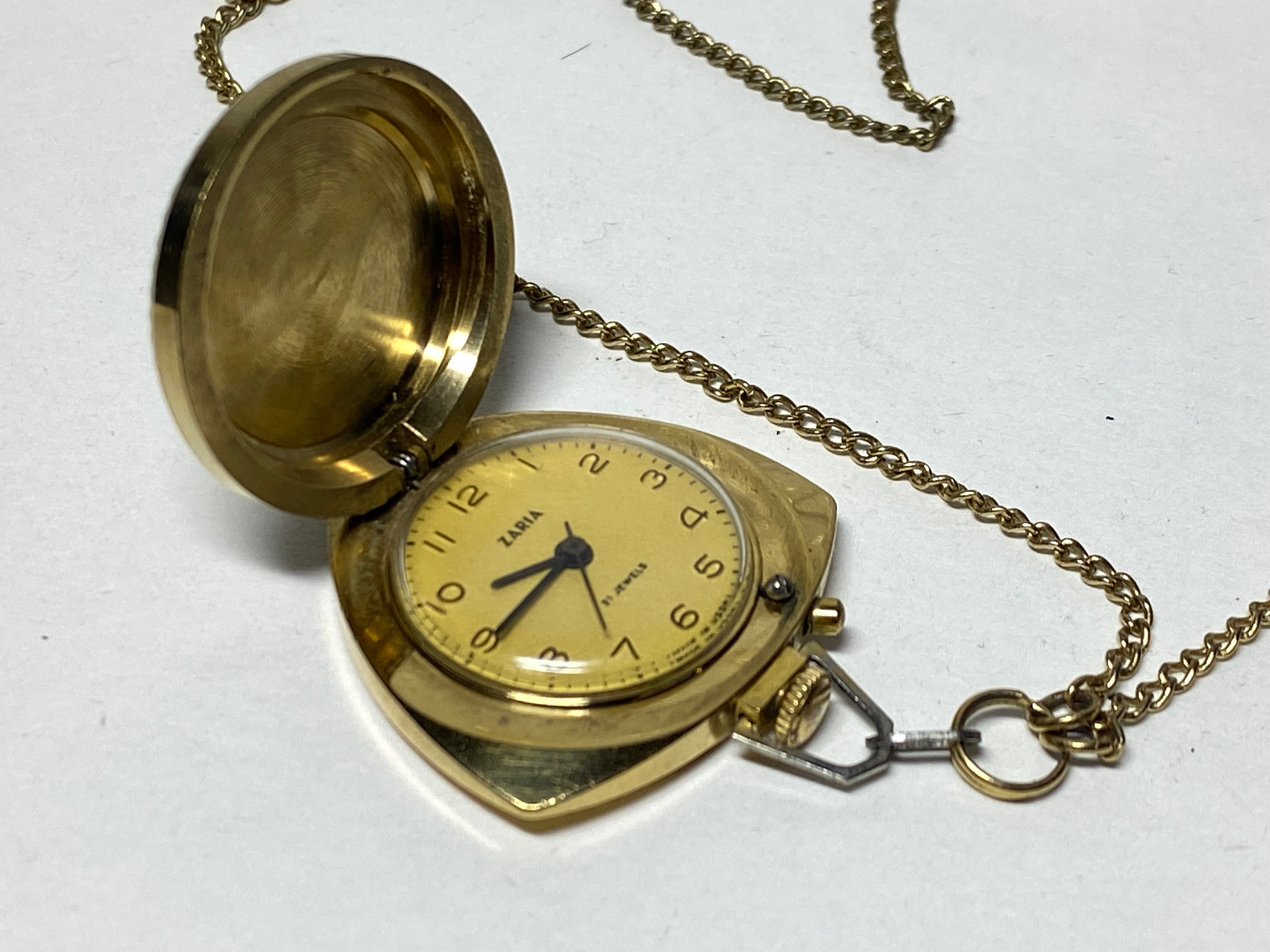 Women Watch Pendant Zaria Zarja Gold Plated Soviet Vintage