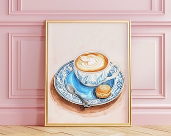 Latte Coffee Art Print | Tea Coffee Print | Kitchen Art | Kitchen Decor | Food Art | Foodie | College Dorm Room | Digital PRINTABLE Wall Art