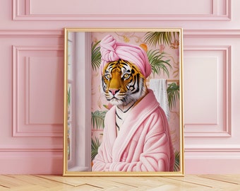 Tiger Wall Art | Bathroom | Pink Tiger Print | Girly Wall Art | Maximalist Wall Art | Oil Painting Print| College Dorm Room Decor| PRINTABLE