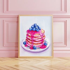 Impresión de arte de panqueques rosados / Arte de pared de moda femenina / Cartel de arte de comida / Arte de cocina / Arte gastronómico / Impresión de pintura al óleo / IMPRIMIBLE digital