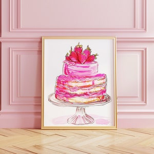 Kuchen Kunstdruck | Rosa Wandkunst | Girly trendige Wandkunst | Lebensmittel Kunst | Schlafsäle | Digitaler Download | DRUCKBAR