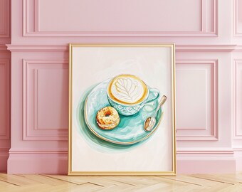 Latte Coffee Art Print | Tea Coffee Print | Kitchen Art | Kitchen Decor | Food Art | Foodie | College Dorm Room | Digital PRINTABLE Wall Art