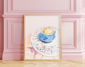 Latte Coffee Art Print | Tea Coffee Print | Kitchen Art | Kitchen Decor | Food Art | Foodie | College Dorm Room | Digital PRINTABLE Wall Art