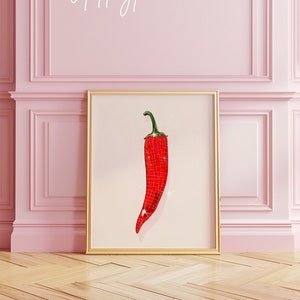 Disco Red Chili Pepper Art Print | Kitchen Wall Art| Glam Disco Ball Chili Pepper| Food Art Poster| Foodie Art| Dorm Room| Digital PRINTABLE