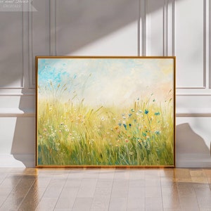 Flowers Landscape Art Print | Wildflowers Vintage Wall Art| Oil Painting Print| Vintage Print| Nature Landscape| Digital Download, PRINTABLE