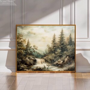 Rustic River Landscape Painting | Vintage Mountains | Landscape Art Print | Wall Art | Oil Painting | Vintage Print | Digital PRINTABLE