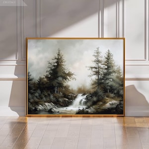 Rustic River Landscape Painting | Vintage Mountains | Landscape Art Print | Wall Art | Oil Painting | Vintage Print | Digital PRINTABLE