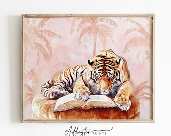 Tiger Wall Art | Pink Tiger Print | Girly Wall Art | Maximalist Wall Art | Oil Painting Print | College Dorm Room Decor | Digital PRINTABLE