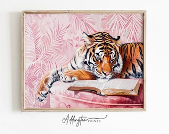 Tiger Wall Art | Pink Tiger Print | Girly Wall Art | Maximalist Wall Art | Oil Painting Print | College Dorm Room Decor | Digital PRINTABLE