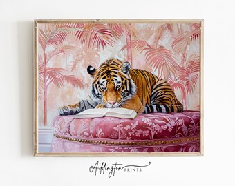 Tiger Wall Art | Pink Tiger Print | Girly Wall Art | Maximalist Wall Art | Oil Painting Print | College Dorm Room Decor | Digital PRINTABLE