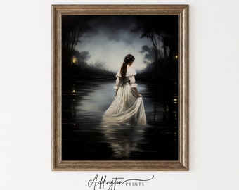 Lady in the Lake Art Print | Moody Wall Art| Dark Academia | Victorian Wall Art| Gothic Wall Art| Vintage Print| Digital Download, PRINTABLE
