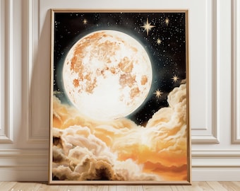 Vintage Moon Print | Celestial Print | Whimsigoth | Mystical | Enchanting | Night Wall Art | Celestial Decor | Digital PRINTABLE Wall Art
