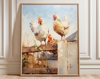 Kippen muurdecoratie | Kippenprint | Vogelkunst | Boerderij muurdecoratie | Boerderijkunst | Keukenkunst | Kippenposter | Digitaal printbaar