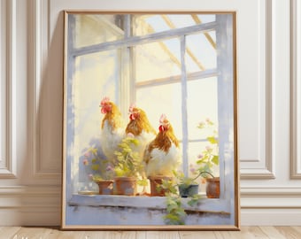 Kippen muurdecoratie | Kippenprint | Vogelkunst | Boerderij muurdecoratie | Boerderijkunst | Keukenkunst | Kippenposter | Digitaal printbaar