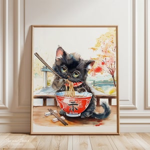 Noodle Black Cat Wall Art | Tokyo Art Print | Ramen Noodles Anime Art | Vintage Print | Cat Poster | Foodie Art | Digital Download/PRINTABLE
