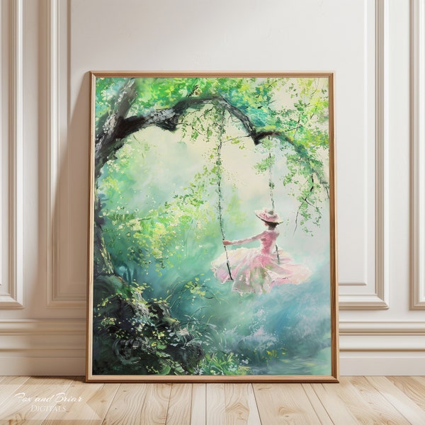 Swing Elegant Lady Art Print | Oil Painting Wall Art | 19th Century | Vintage Art Print | French Art | Romantic | Digital | PRINTABLE