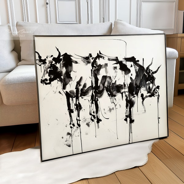 Abstract Cows Print | Wall Art | Cattle Painting | Vintage Print | Mid-Century Modern | Rustic Farmhouse Decor | Digital Download, PRINTABLE