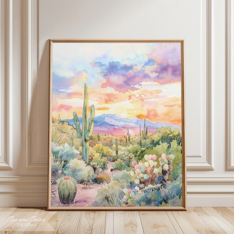 Watercolor Desert Art Print | Cactus Wall Art Painting | Desert Sunset ...