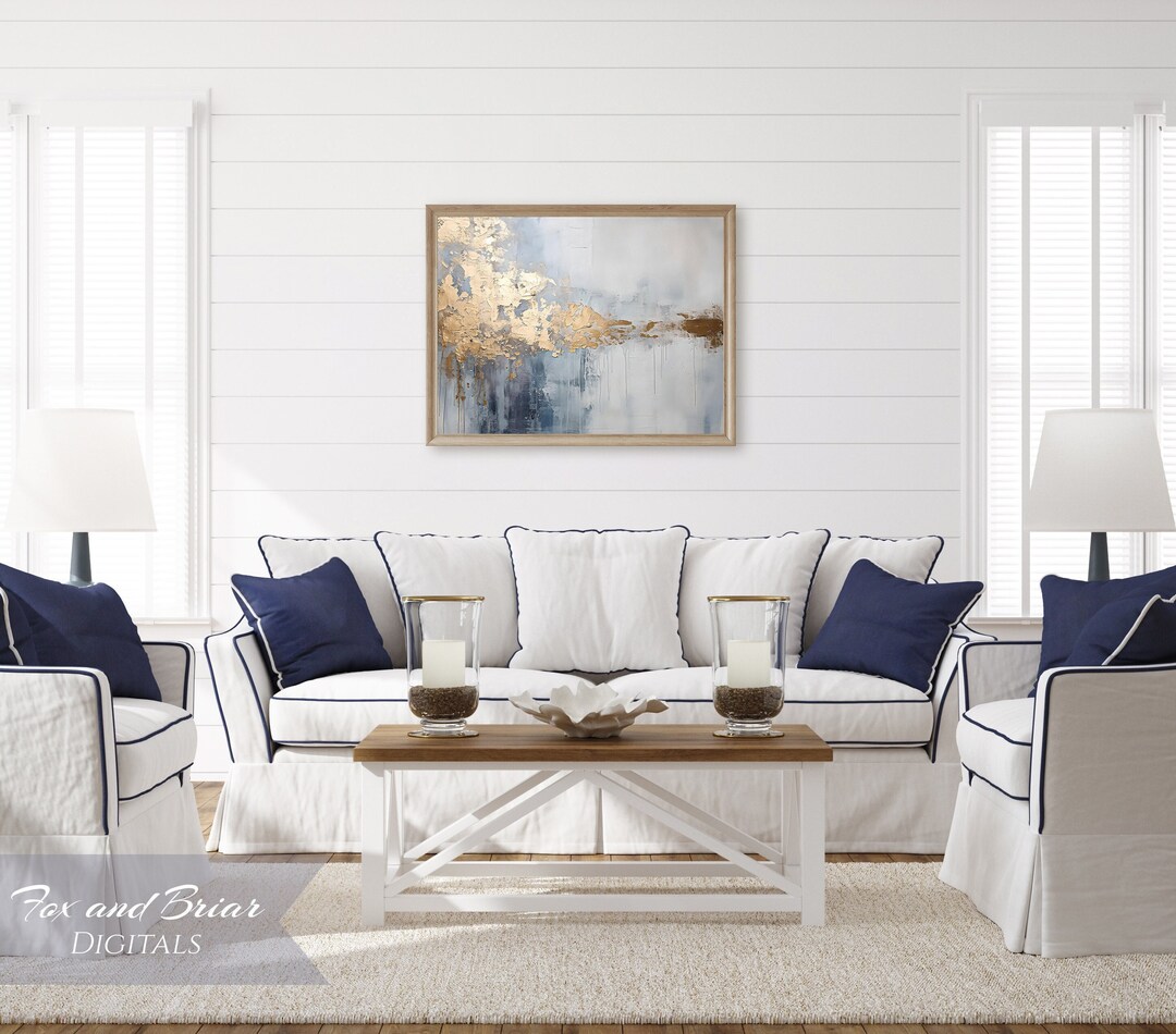 Abstract Wall Art Print Navy Blue and Gray and Gold Living Etsy