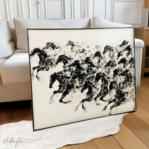 Abstract Horse Print | Wall Art | Herd of Horses | Vintage Print | Mid-Century Modern | Rustic Farmhouse Decor | Digital Download, PRINTABLE