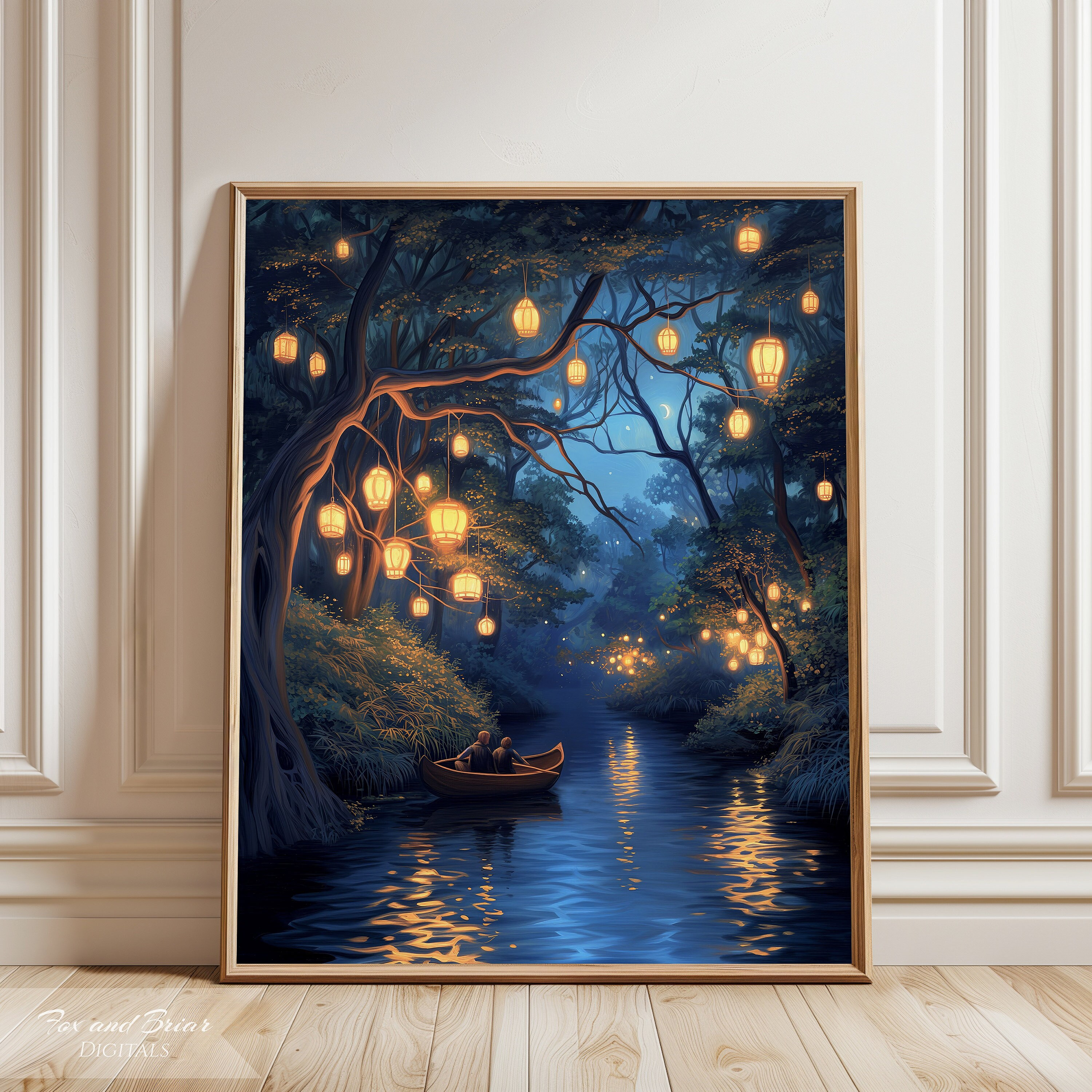 Forest Fantasy Art Print | Enchanted Forest Wall Art| Moon Art| Glowing ...