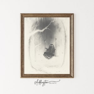 Halloween Decor Ghost Print | Ghost Wall Art | Spooky Halloween Decor| Cute Ghost Swing| Negative| Vintage Print| Digital Download PRINTABLE