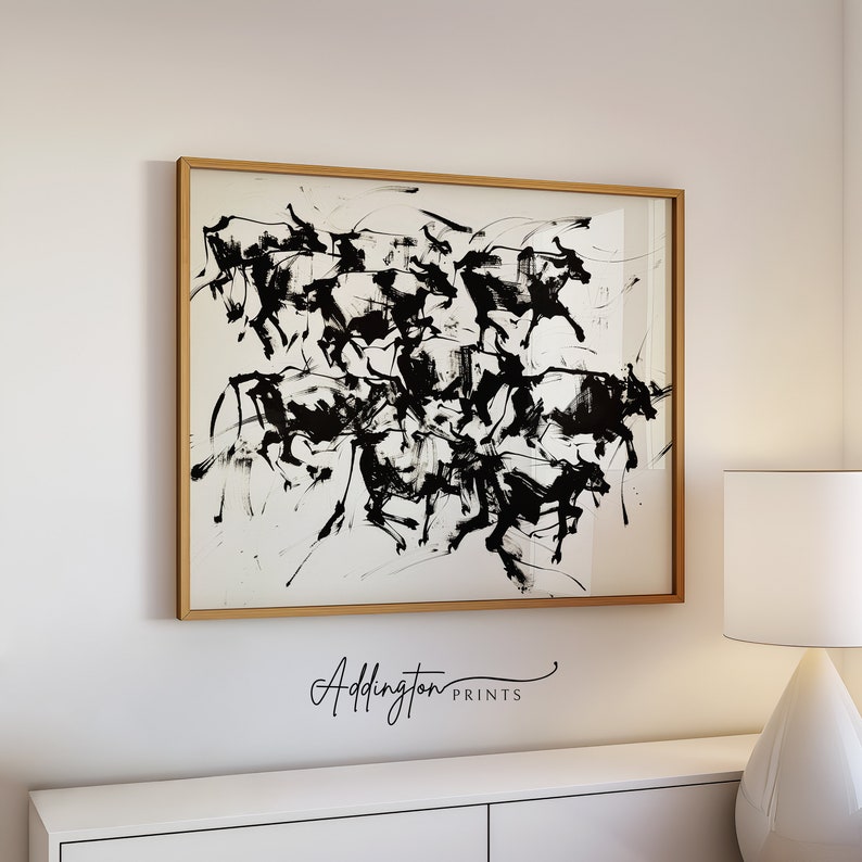 Abstract Cows Print Wall Art Cattle Painting Vintage Print Mid-century ...