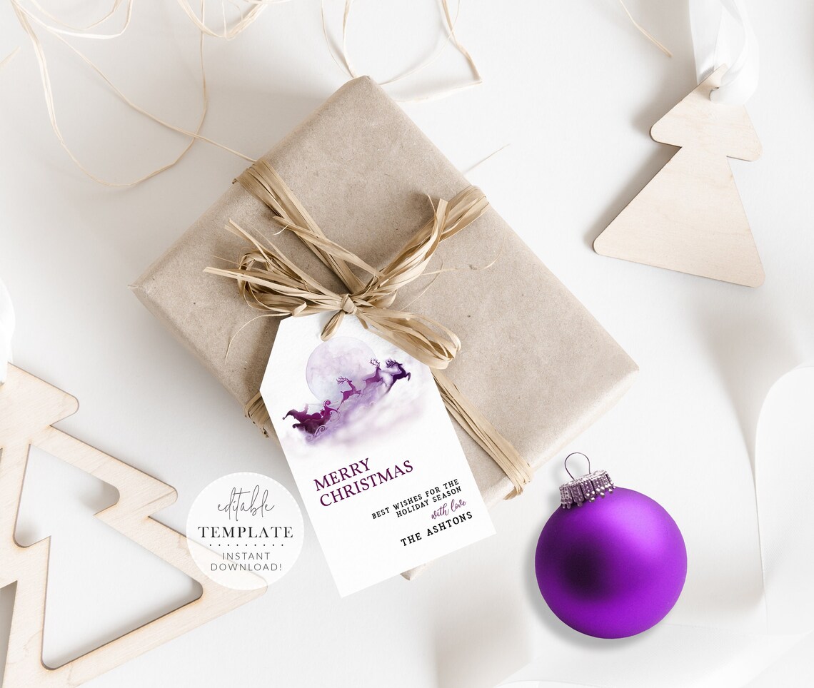 Printable Christmas Gift Tag, Santa Sleigh, Holiday Gift Tags, Gift Tag ...