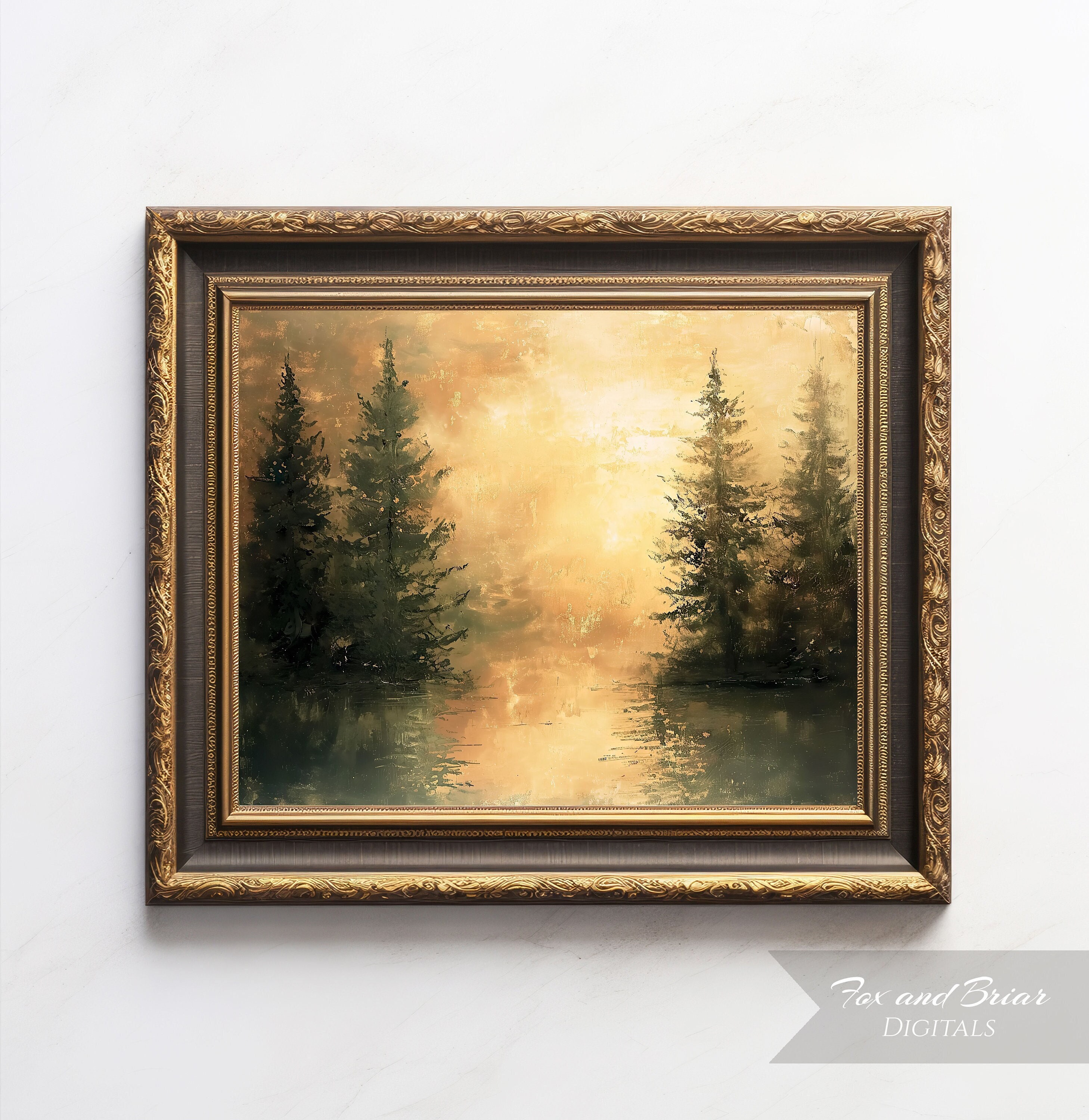 Moody Vintage Forest Lake Art Print | Wall Art | Oil Painting | Vintage ...