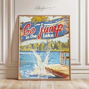 Go Jump in the Lake muurkunstposter | Retro kunstposter | Lake House kunst aan de muur | Muurkunst kinderkamer | Digitale download | AFDRUKBAAR