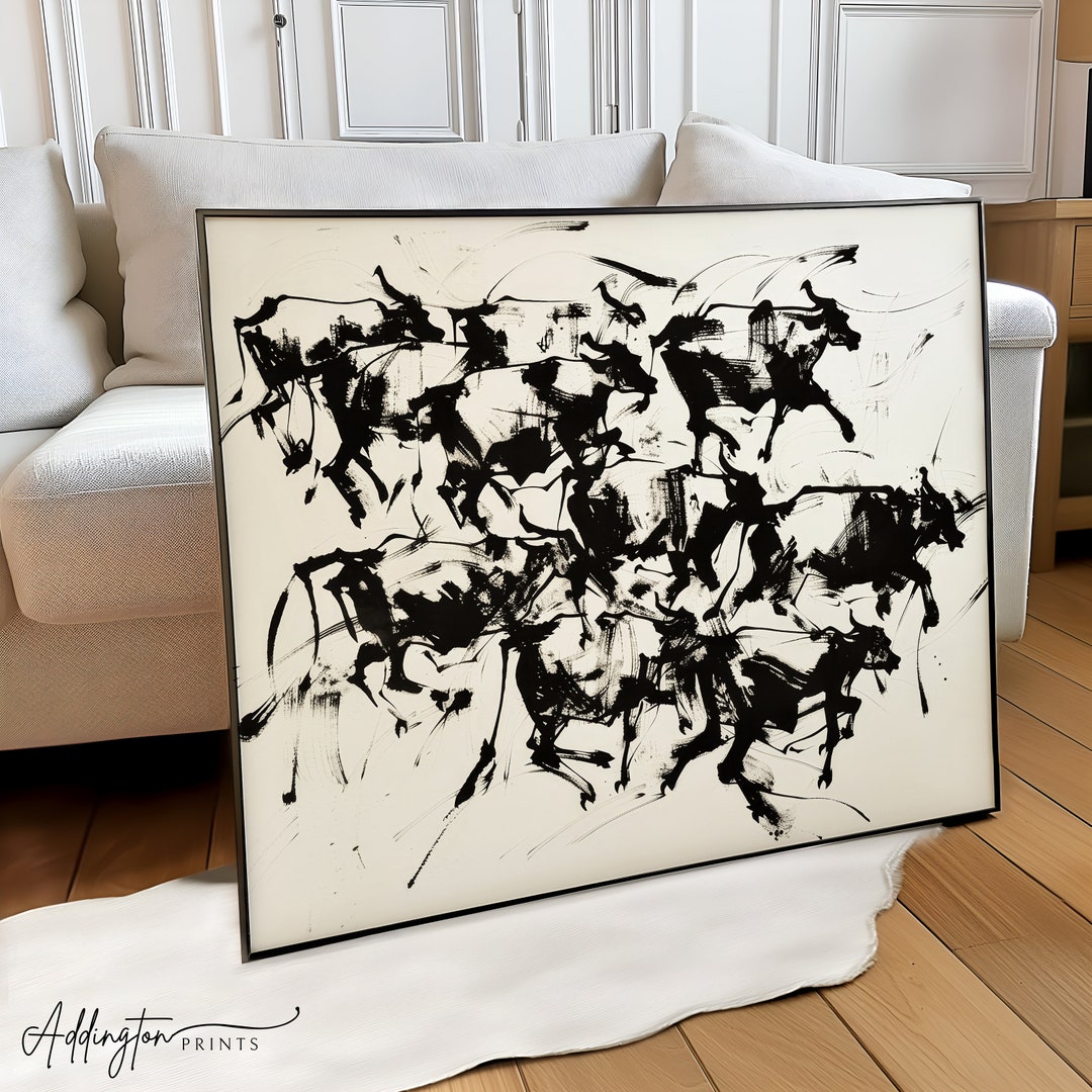 Abstract Cows Print | Wall Art | Cattle Painting | Vintage Print | Mid ...