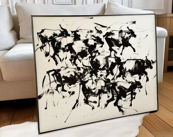 Abstract Cows Print | Wall Art | Cattle Painting | Vintage Print | Mid-Century Modern | Rustic Farmhouse Decor | Digital Download, PRINTABLE