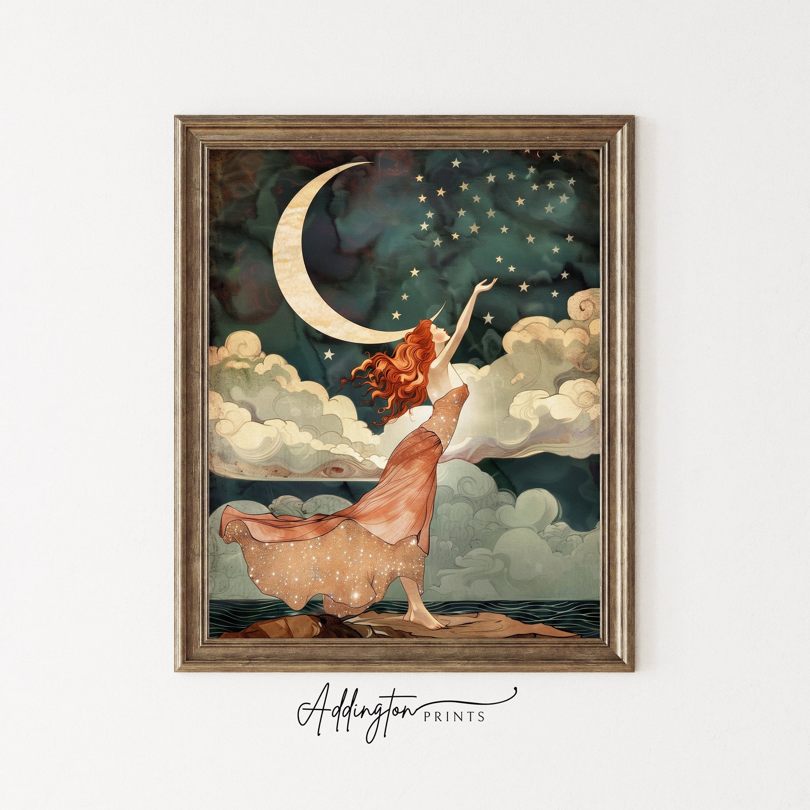 Celestial Moon Art Print | Fantasy Wall Art | Woman Art | Vintage ...