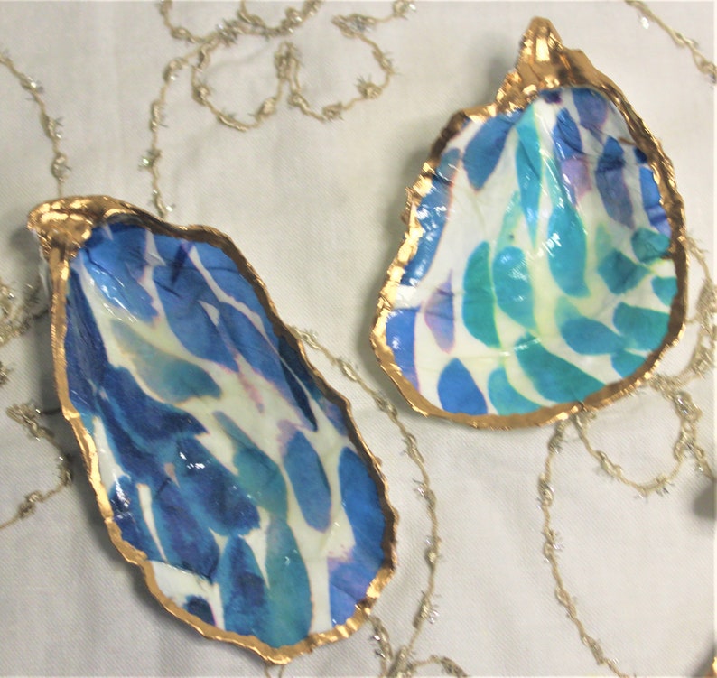 Decoupage Oyster Shells Jewelry Dish Gold Edge Seashell OYSTER RING Dish Decoupage Seashell Gold Edge Oyster Shell Ring Dish