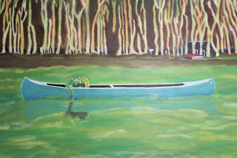 Canoe Painting Canvas Original Lake House Wall Art Lake Etsy