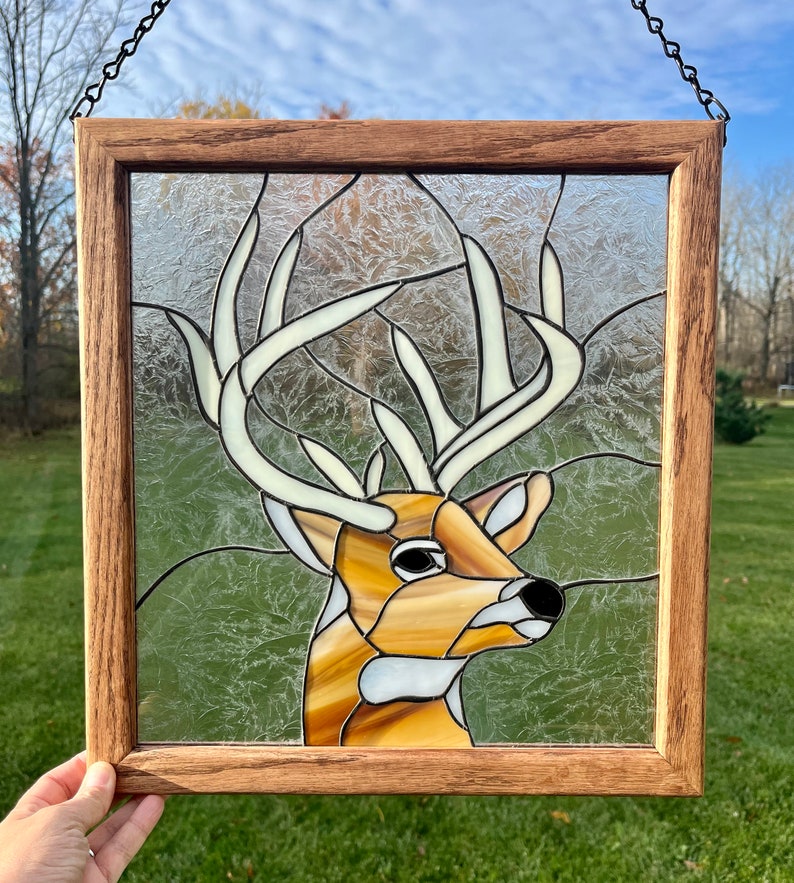Stained Glass Deer Window Panel: Handcrafted Home Decor image 3