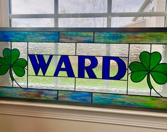 Stained Glass Door Transom-Personalized with Family Name, 13-1/2x35-1/2 inches