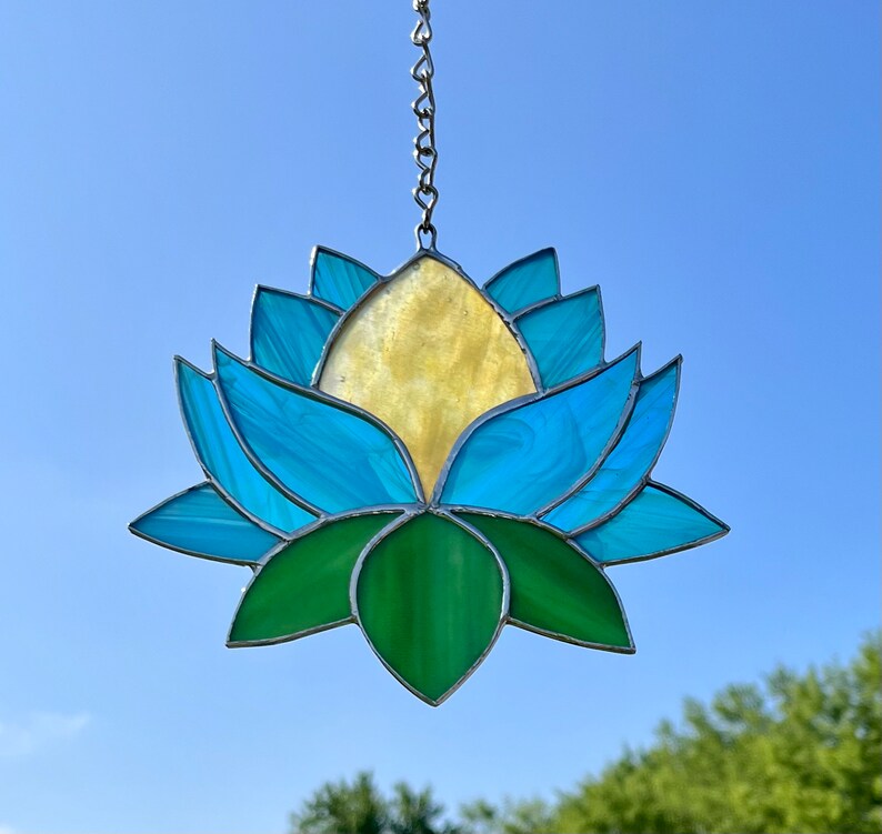 Lotus Flower Stained Glass Suncatcher Window Art Etsy
