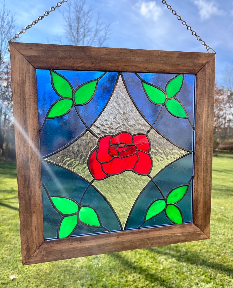 Rose Stained Glass Window Art Etsy