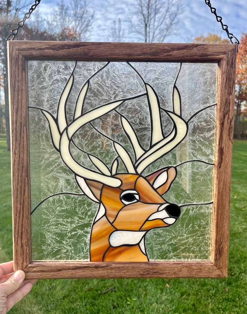Stained Glass Deer Window Panel: Handcrafted Home Decor image 2