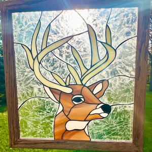 Timeless Handcrafted Stained Glass Deer Window Panel - Unique Gift for Home Décor