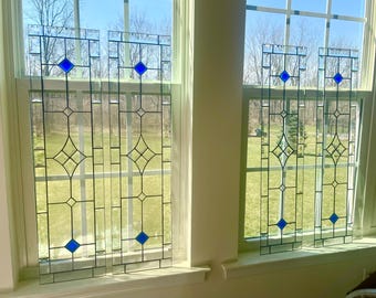 Stained Glass Cabinet Insert or Transom Window- 11x29 inches