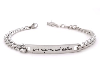 Bracciale da uomo personalizzabile frase nome data con piastrina in acciaio a catena groumette sottile